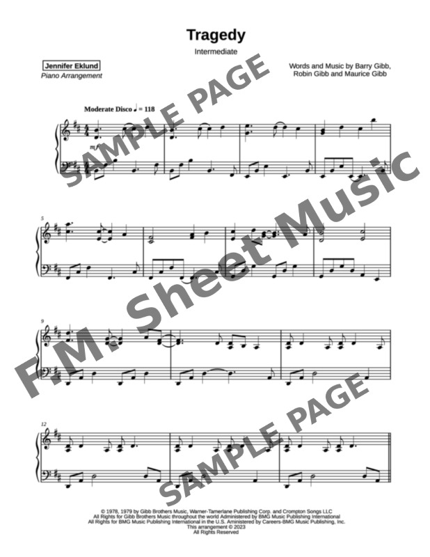 Tragedy (Intermediate Piano) By The Bee Gees - F.M. Sheet Music - Pop ...